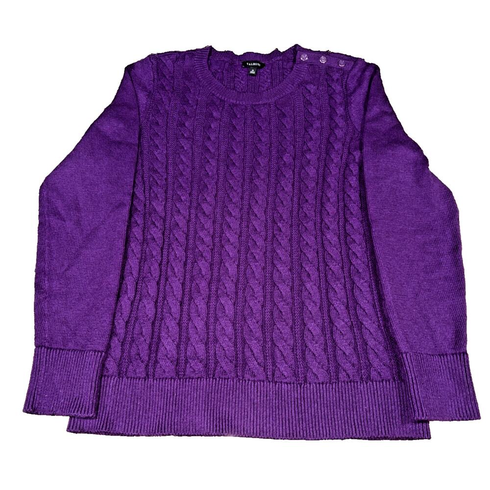 Talbots Purple Cable Knit Sweater Button Shoulder Size Medium